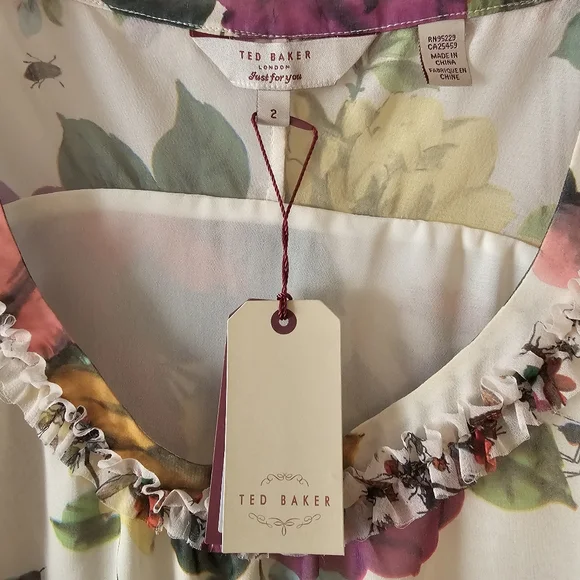 TED BAKER RAW EDGDE FRILL SMOCK TOP SZ 2 NWT - Picture 3 of 5